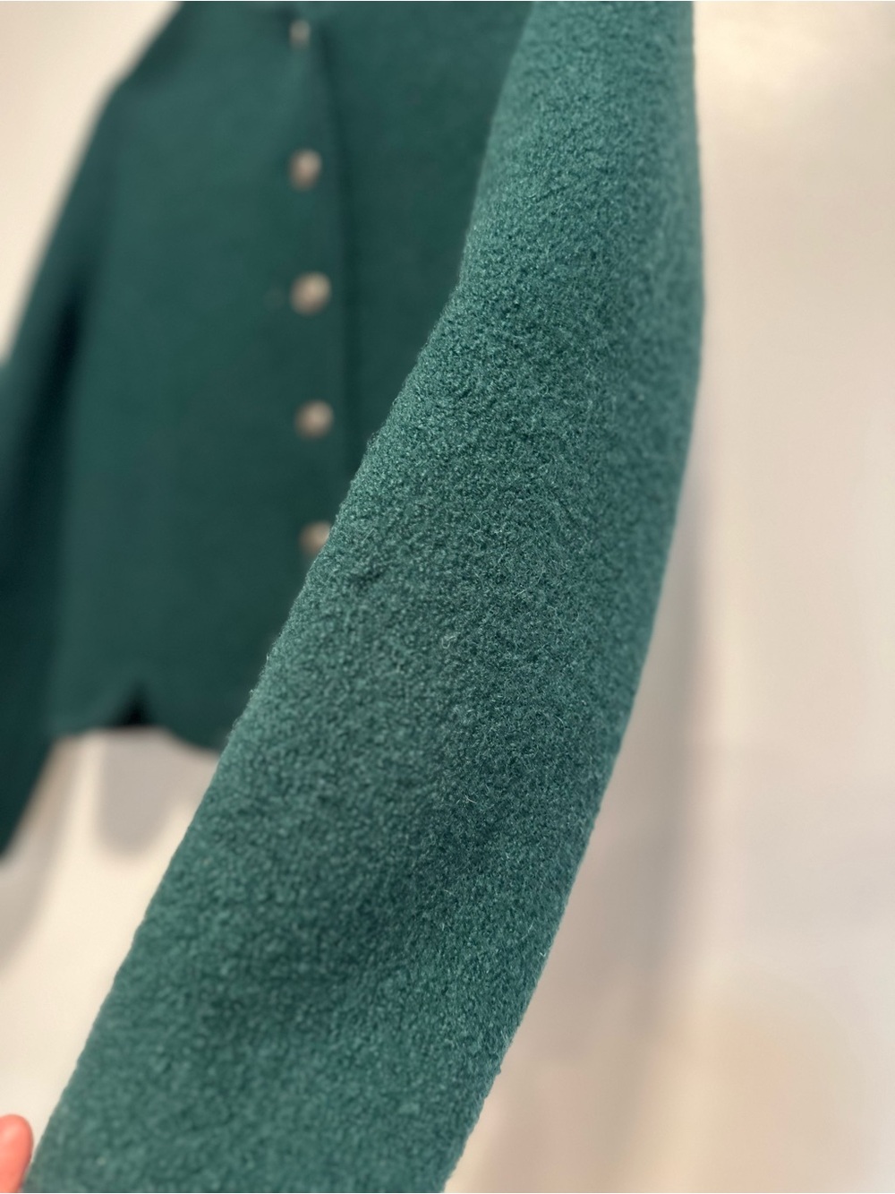 VTG Emerald Green Boiled Wool Fitted Structured Cardigan Jacket Pewter Buttons. - Picture 9 of 12
